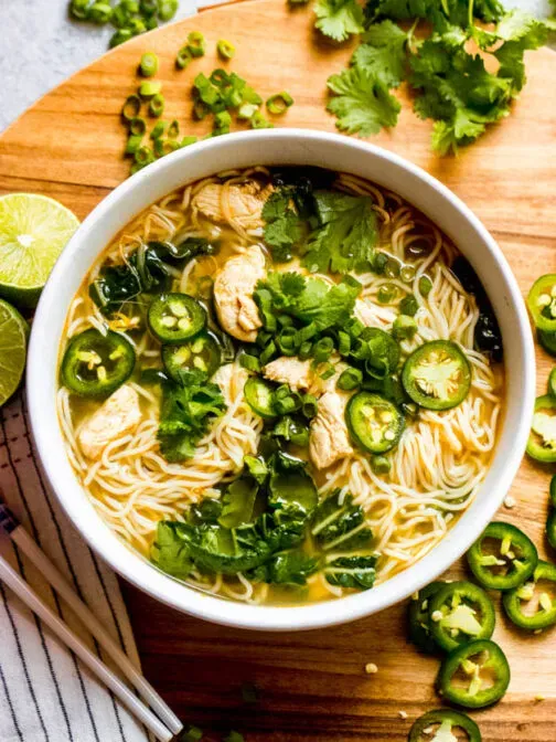 Assembling and Serving Your Vietnamese Crispy Skin Chicken Noodle Soup