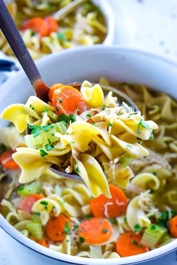 Easy chicken noodle soup recipe using rotisserie chicken