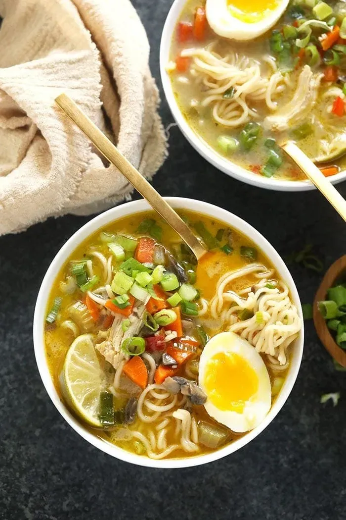 Simple chicken noodle soup recipe with ramen noodles