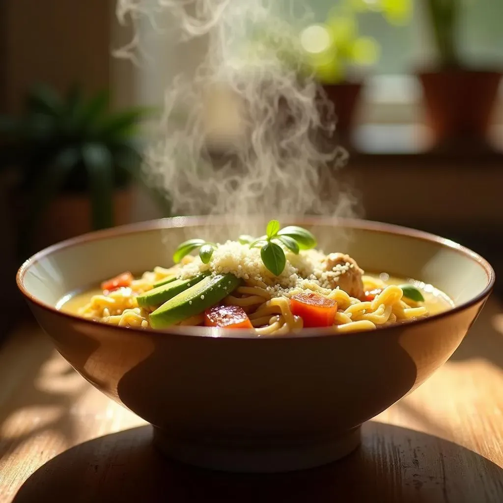 Ultimate Chicken Noodle Soup with Avocado Garnish